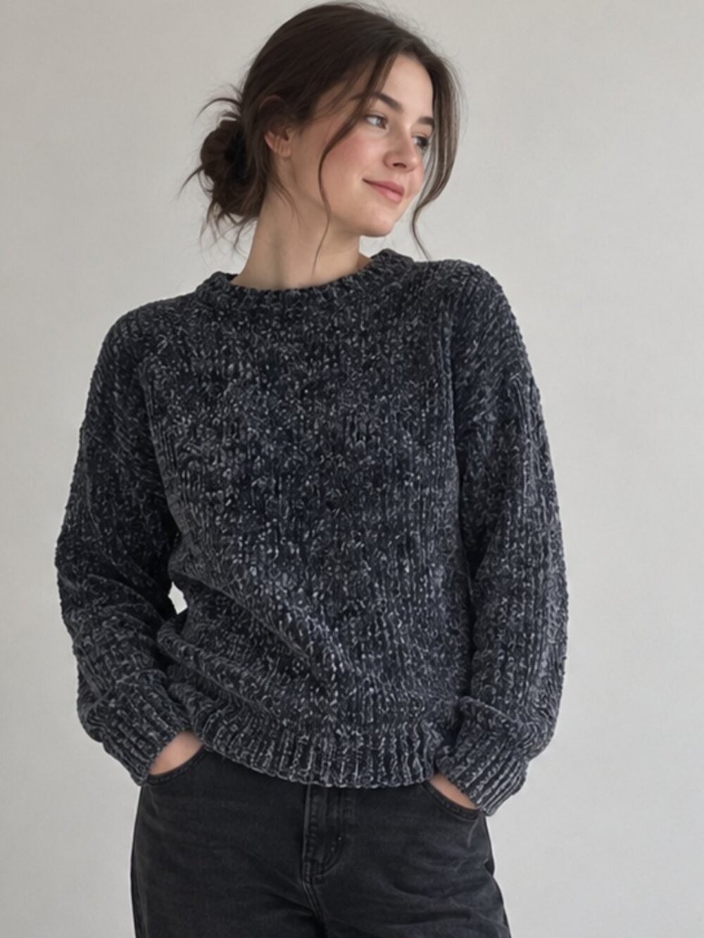 Handmade Plush Knit Sweater – Graphite Color